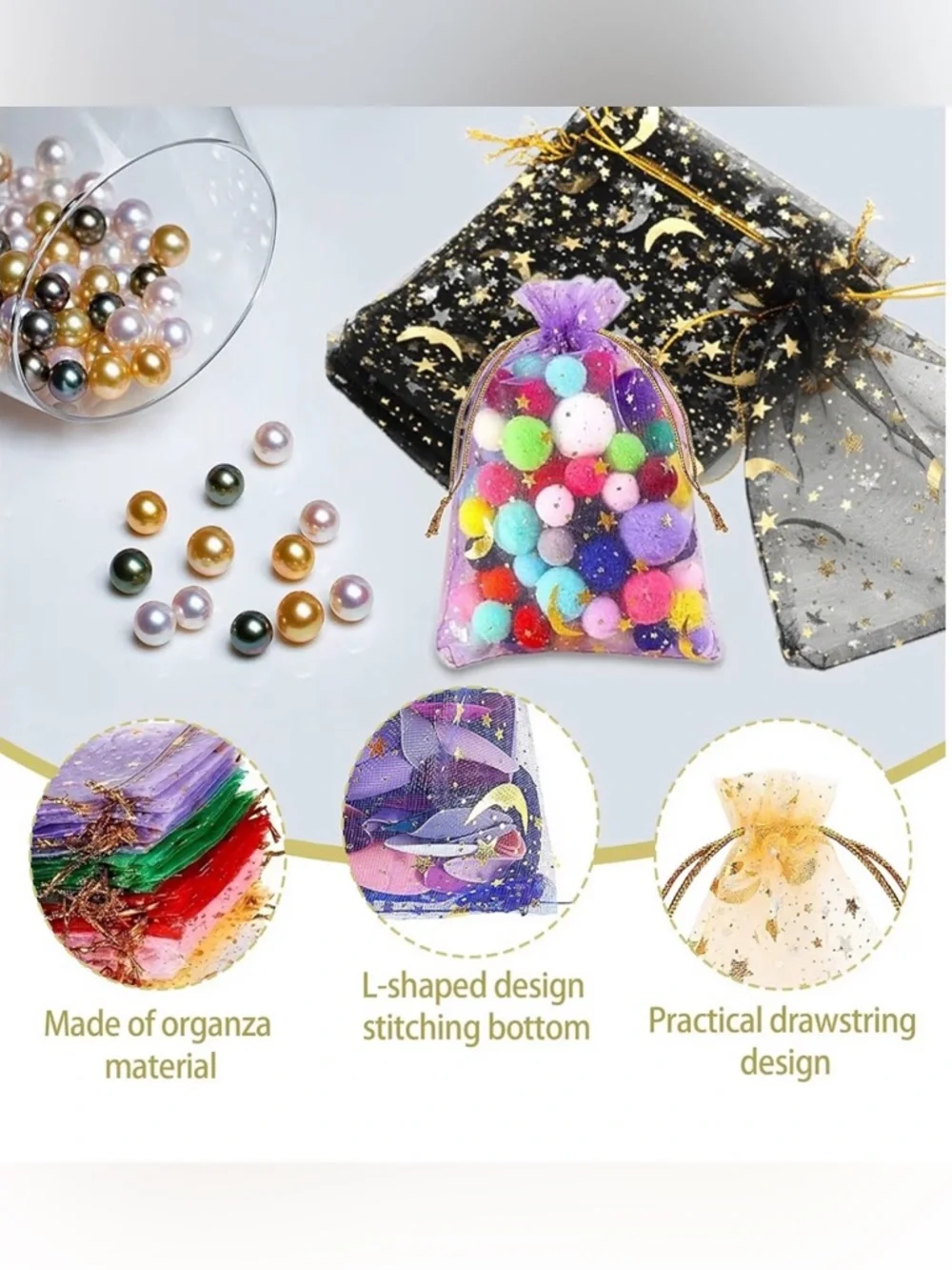 Organza Gift Bags with Gold Moon and Stars - 20 pieces - BUY NOW